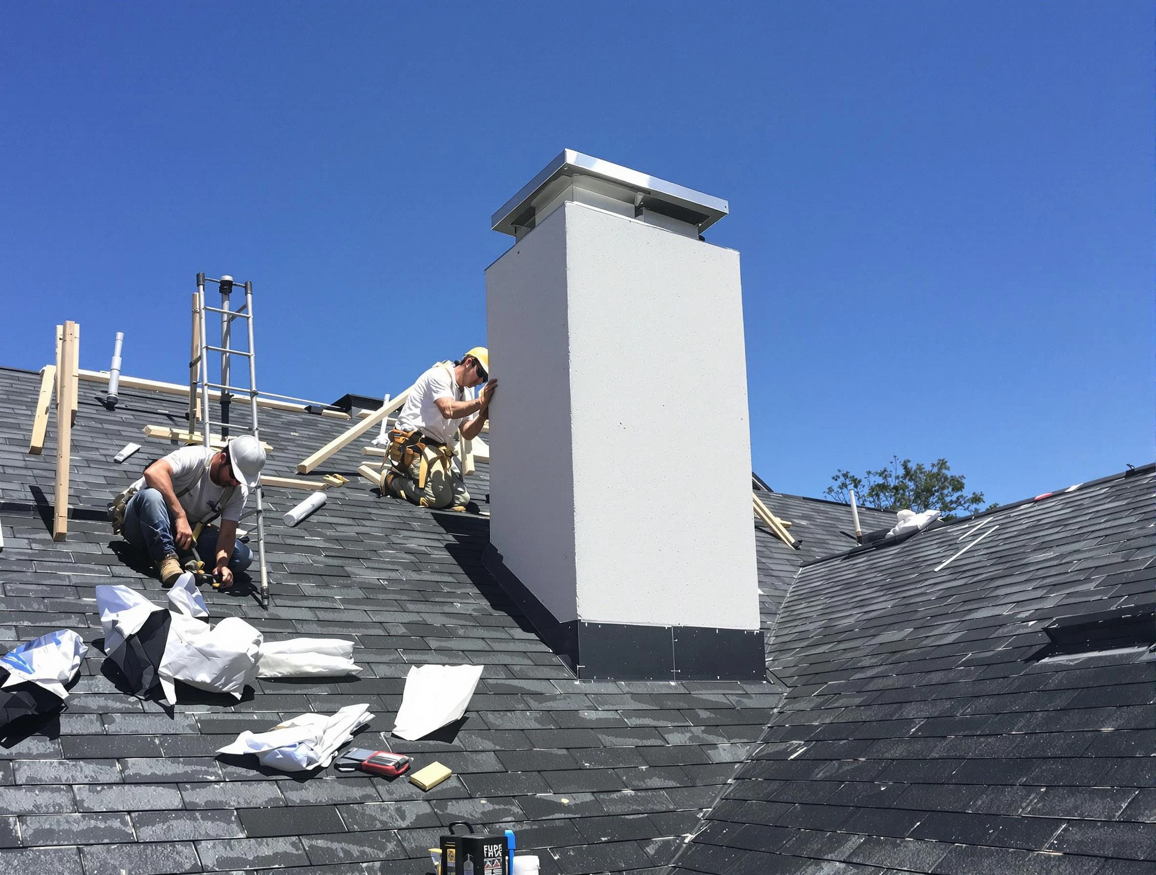 Union Chimney Sweep crew installing a new chimney in Union, NJ