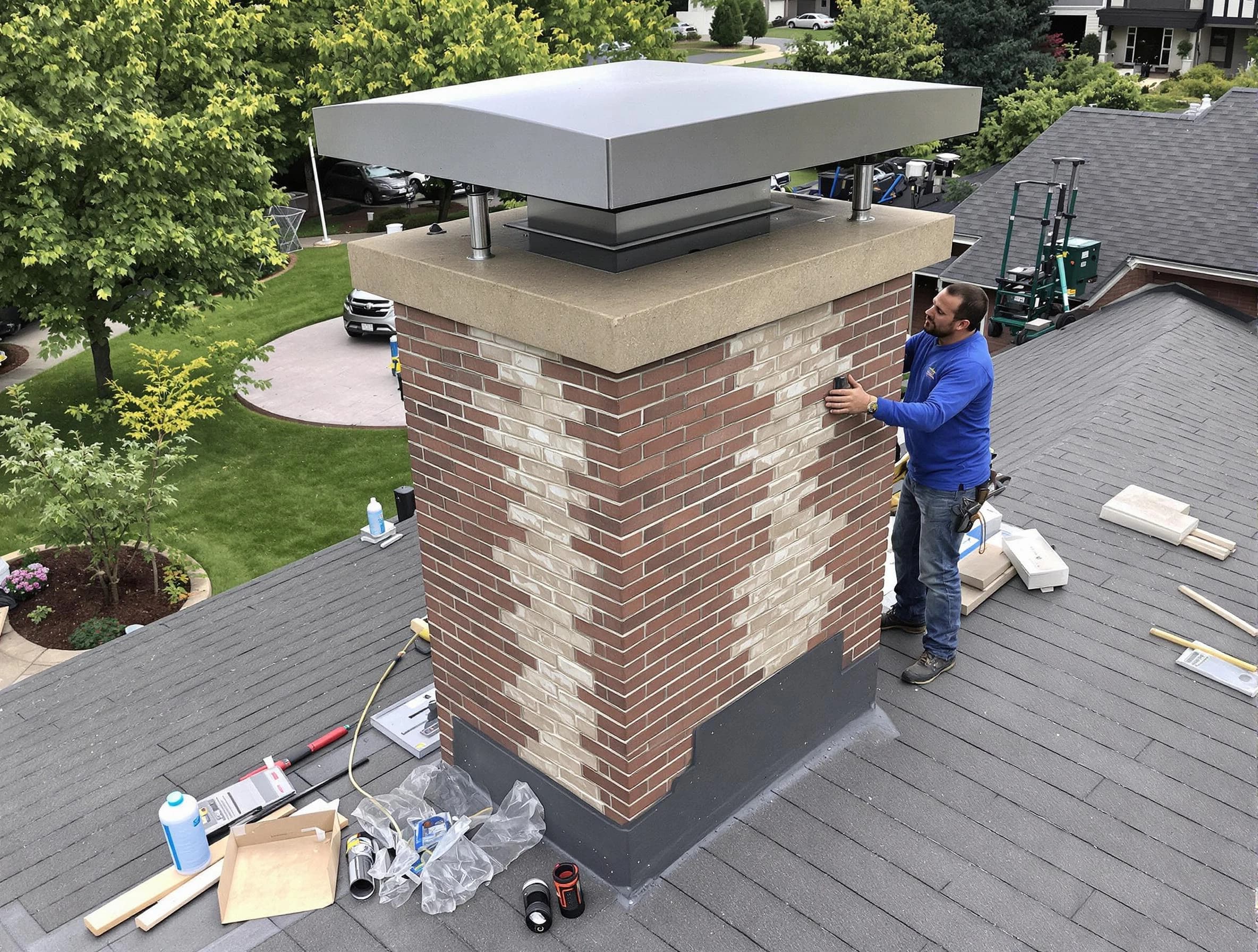 Union Chimney Sweep team working on a custom chimney remodel in Union, NJ