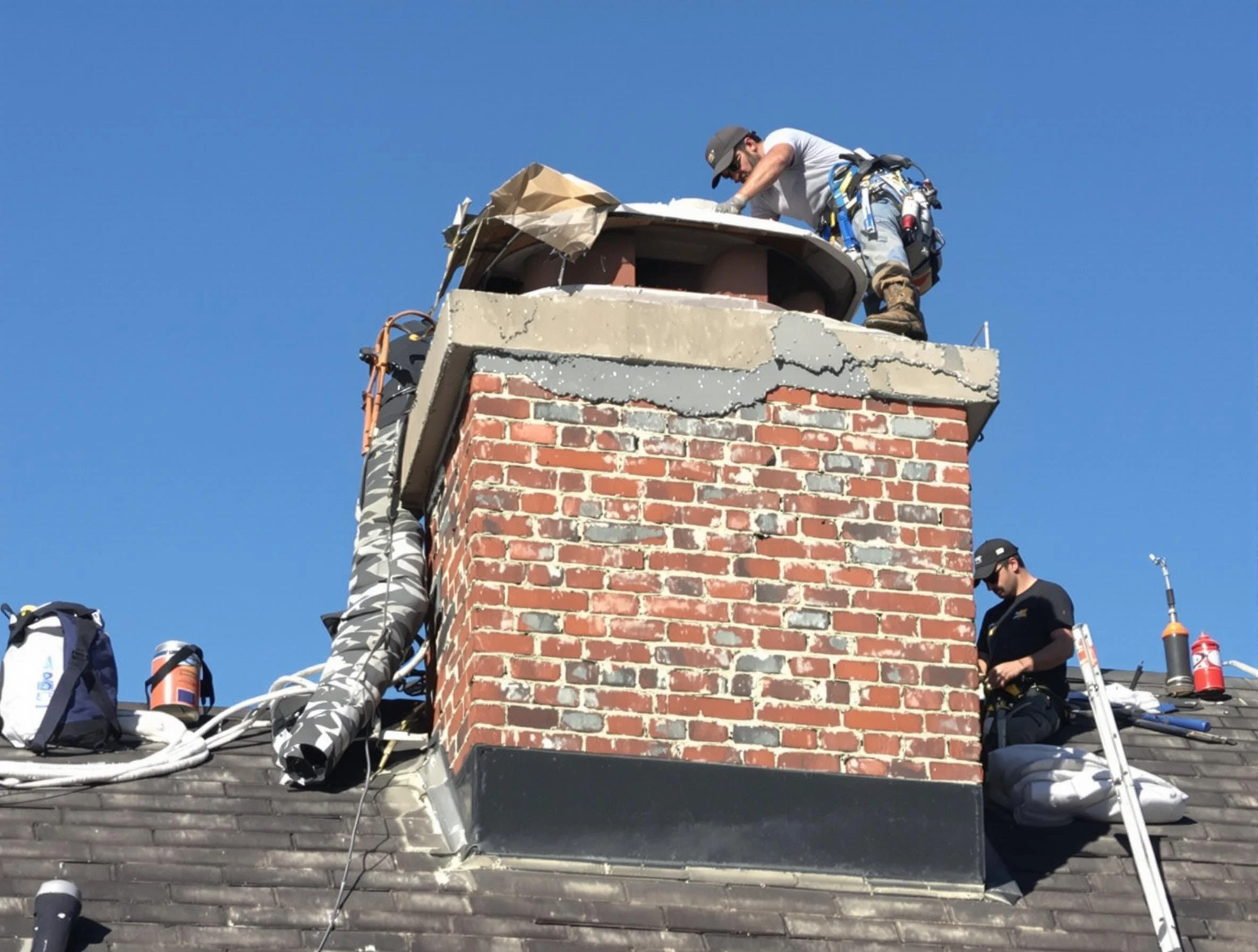 Union Chimney Sweep installing a custom chimney crown in Union, NJ