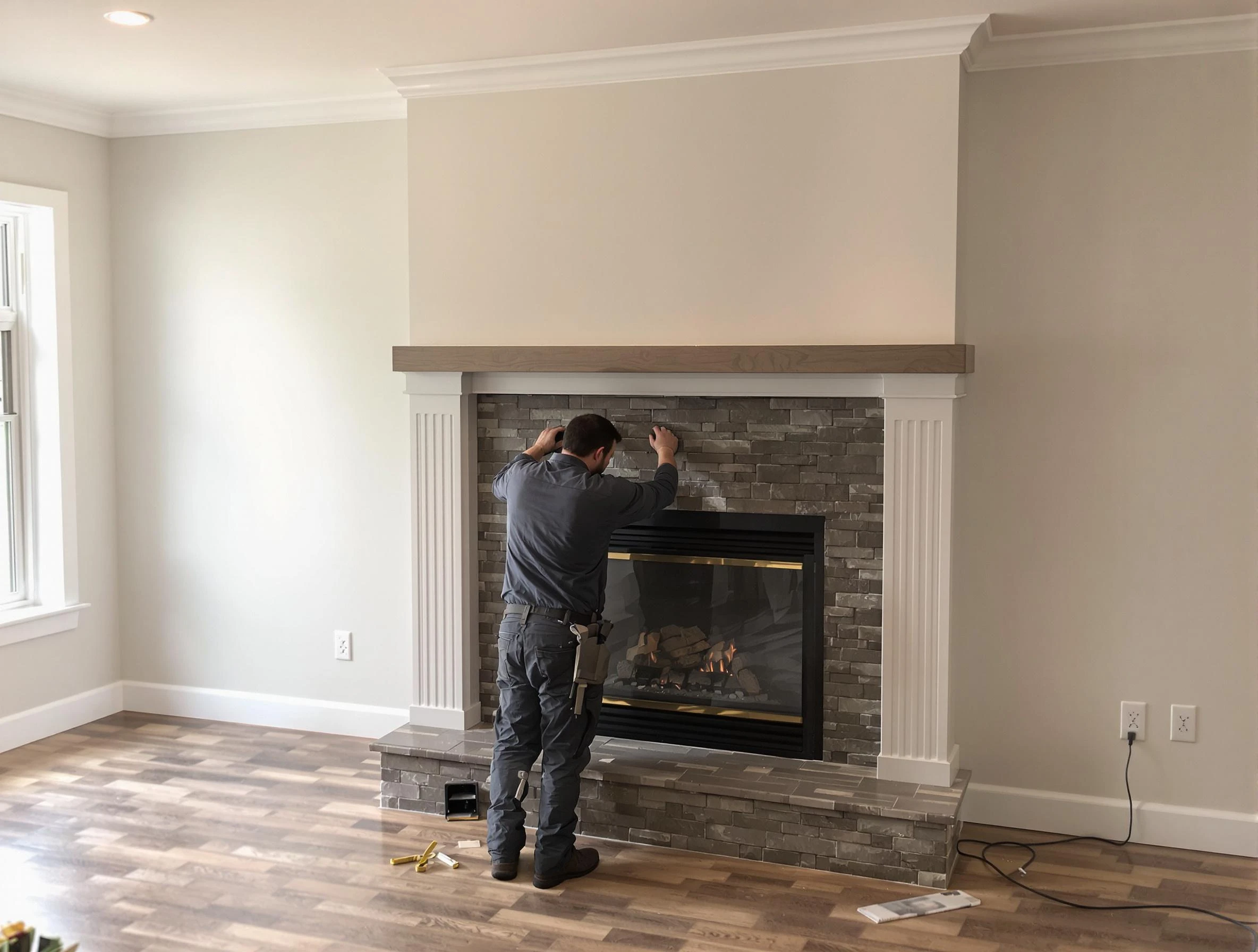 Union Chimney Sweep finishing a custom fireplace install in Union, NJ